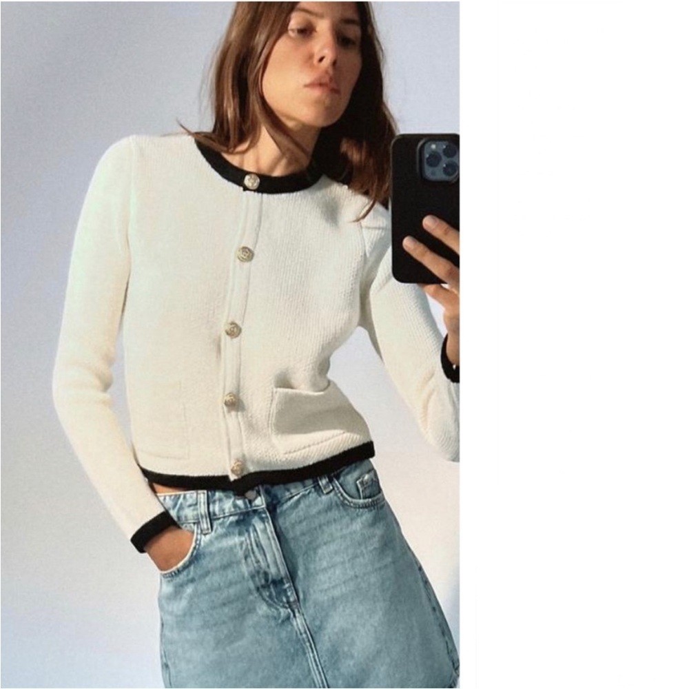 Zara GOLDEN BUTTON KNIT CARDIGAN L